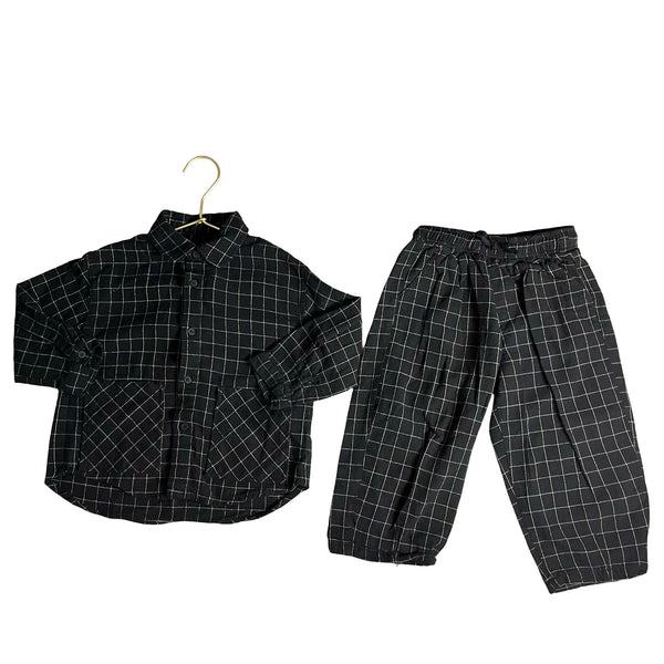 Zara Black & Ivory Windowpane Button Down & Pant Set - Size 3