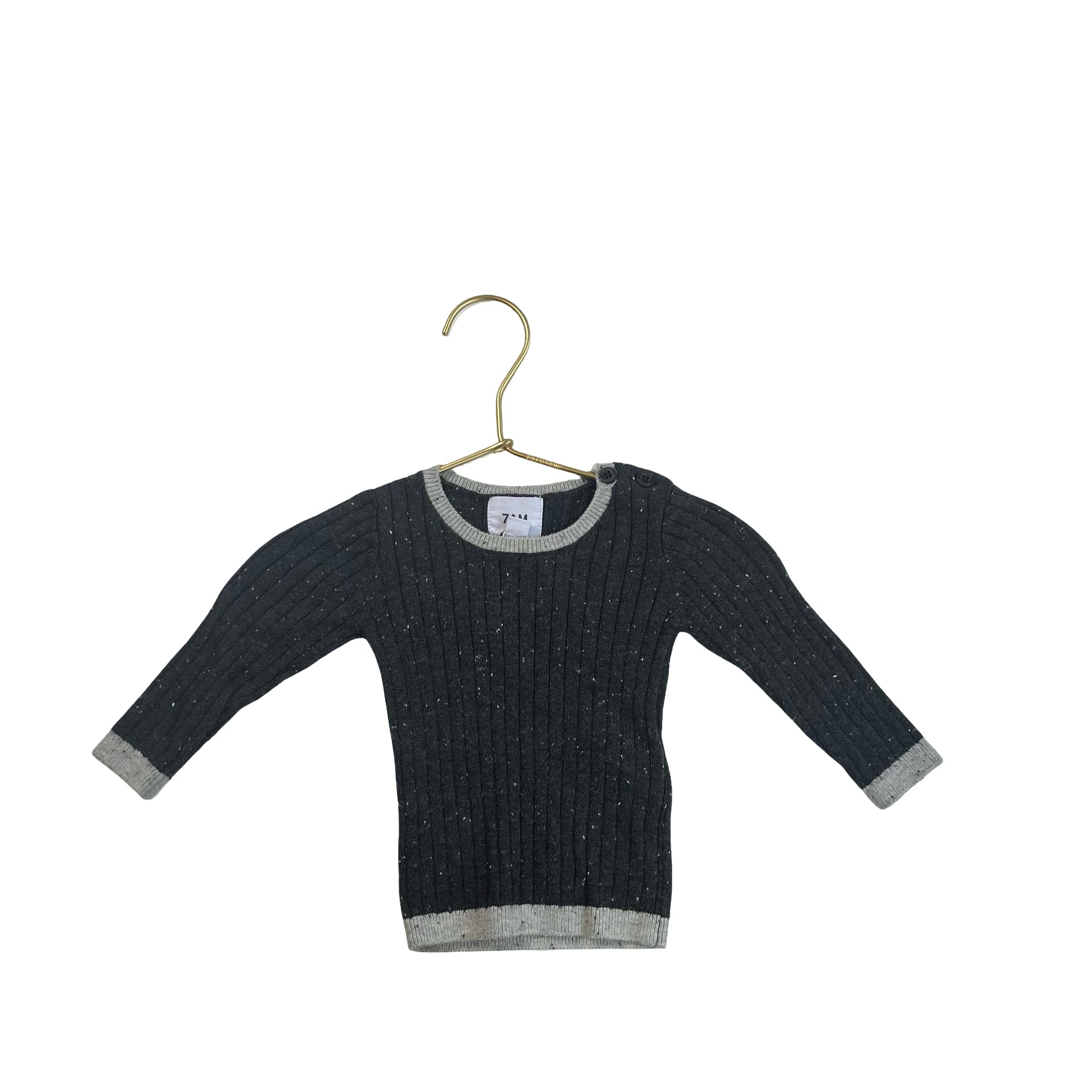 7 A.M. Enfant Dark Gray Ribbed Light Sweater - Size 3-6 Mo