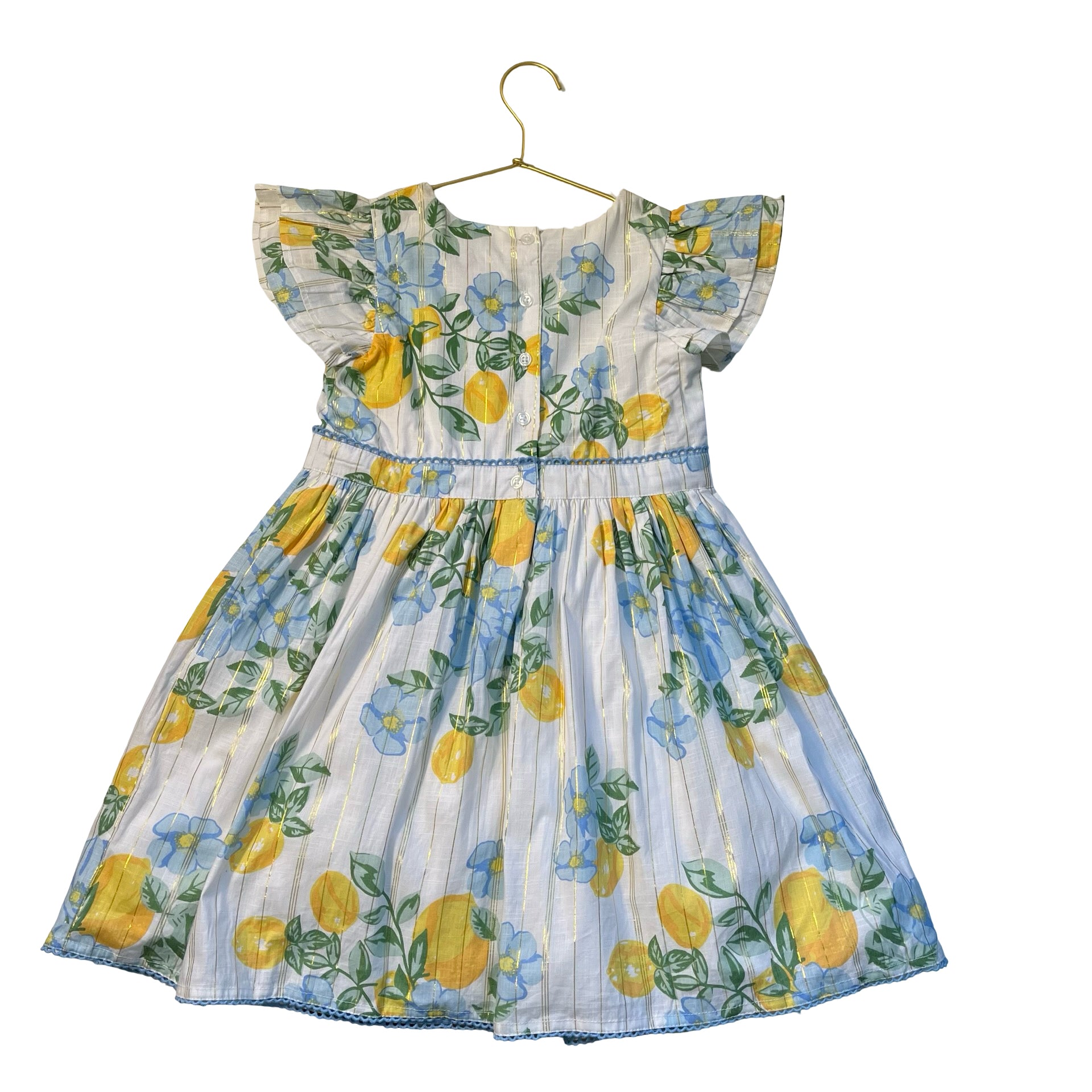 Rachel Zoe Ivory, Blue, Yellow, Metallic Flower & Lemon Print Dress - Size 7