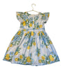 Rachel Zoe Ivory, Blue, Yellow, Metallic Flower & Lemon Print Dress - Size 7