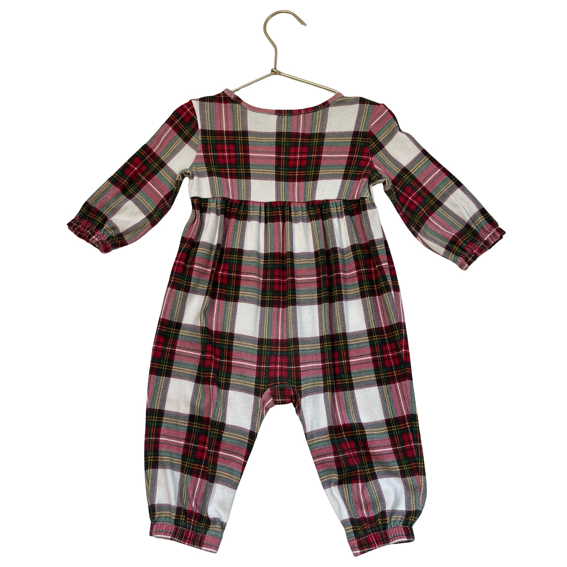 Hanna Andersson Ivory & Red Tartan Plaid One-Piece Jumpsuit - Size 12-18 Mo