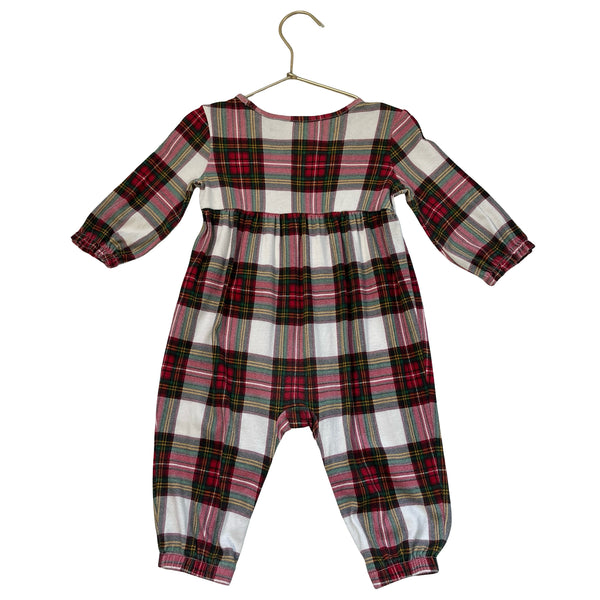 Hanna Andersson Ivory & Red Tartan Plaid One-Piece Jumpsuit - Size 12-18 Mo