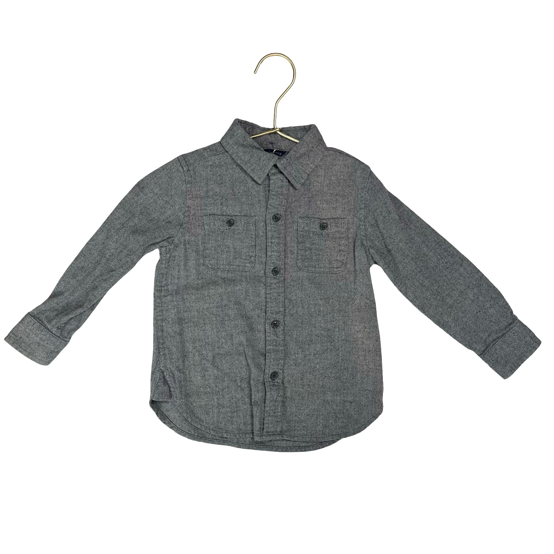 Janie and Jack Gray Herringbone Flannel Button Down Shirt - Size 2