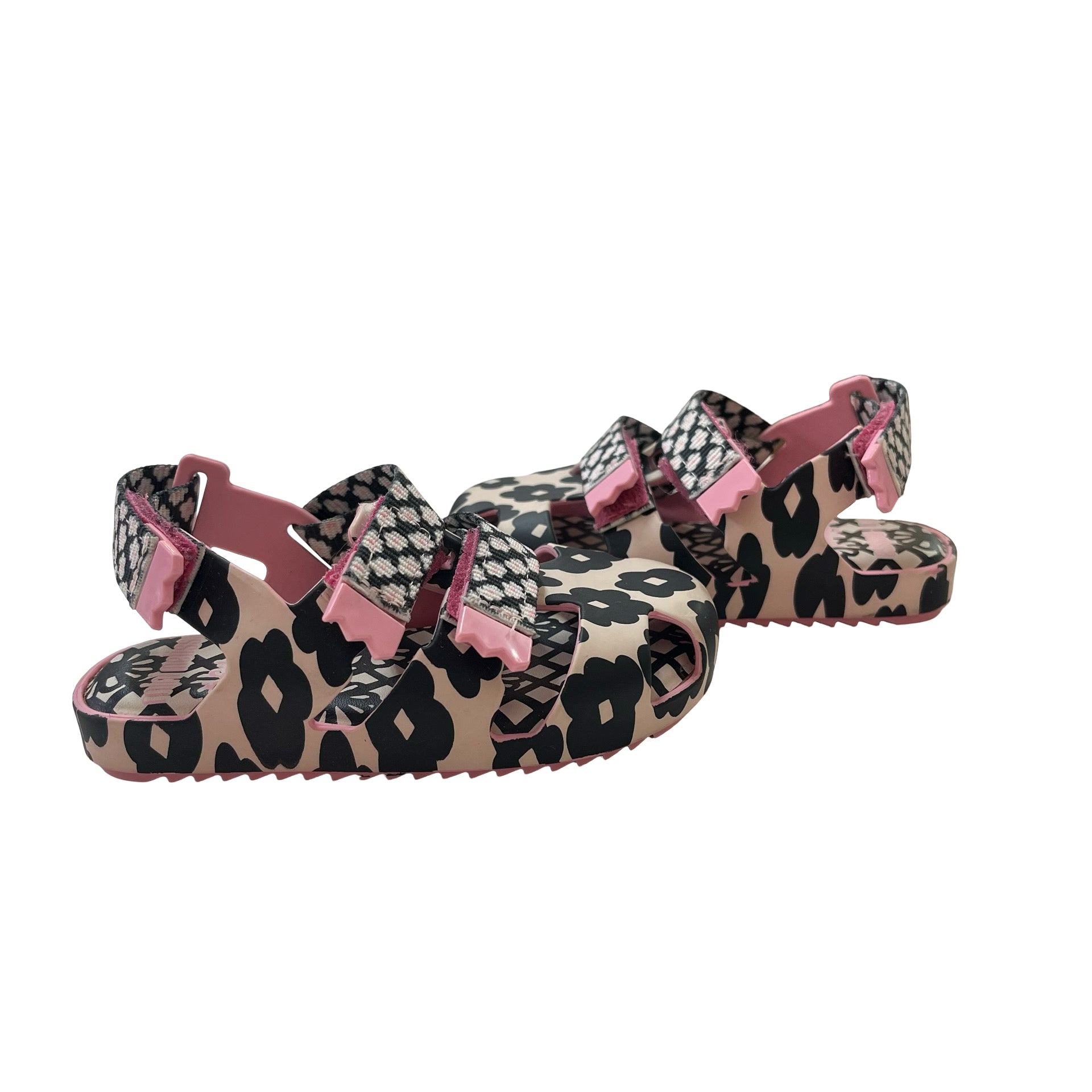 Mini Melissa x Fabula Pink & Black Flower Print Sandals - Size 7