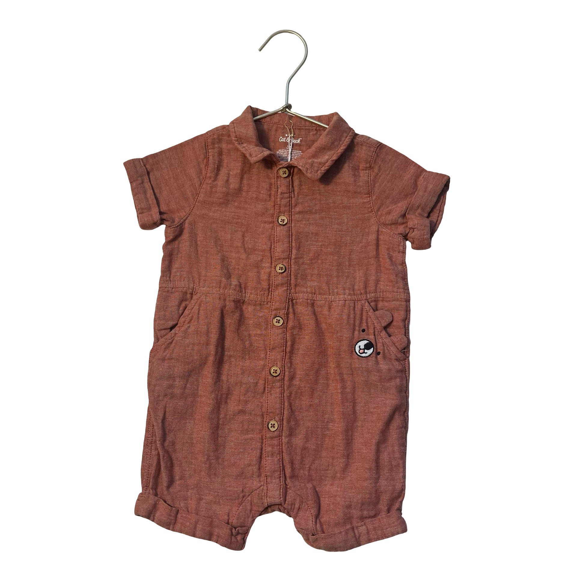 Cat & Jack Burnt Orange Chambray Button Down One-Piece Romper - Size 18 Mo