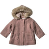Zara Pink Wool-Blend Jacket, Faux Fur Trim Hood - Size 2-3