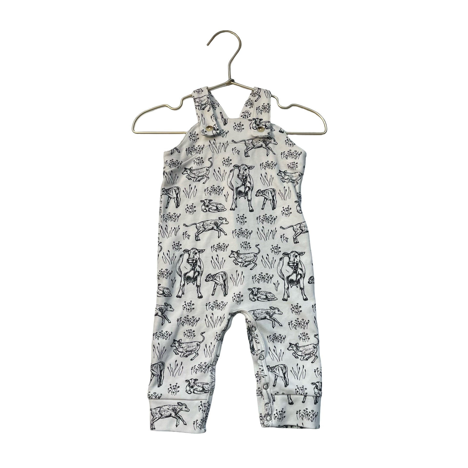 Kate Quinn Ivory & Black Cow Pasture Print Overall One-Piece - Size 6-12 Mo