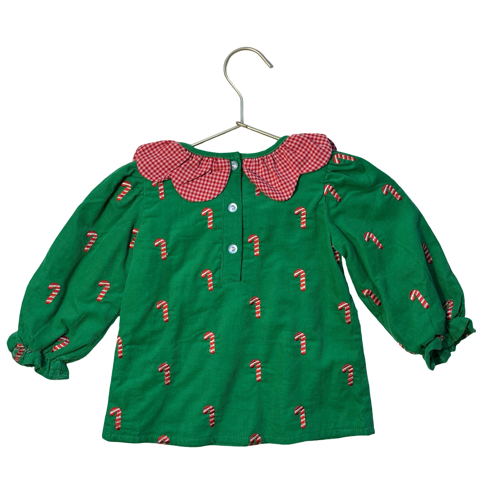 Stitchy Fish Green Corduroy Embroidered Candy Cane Dress - Size 12 Mo