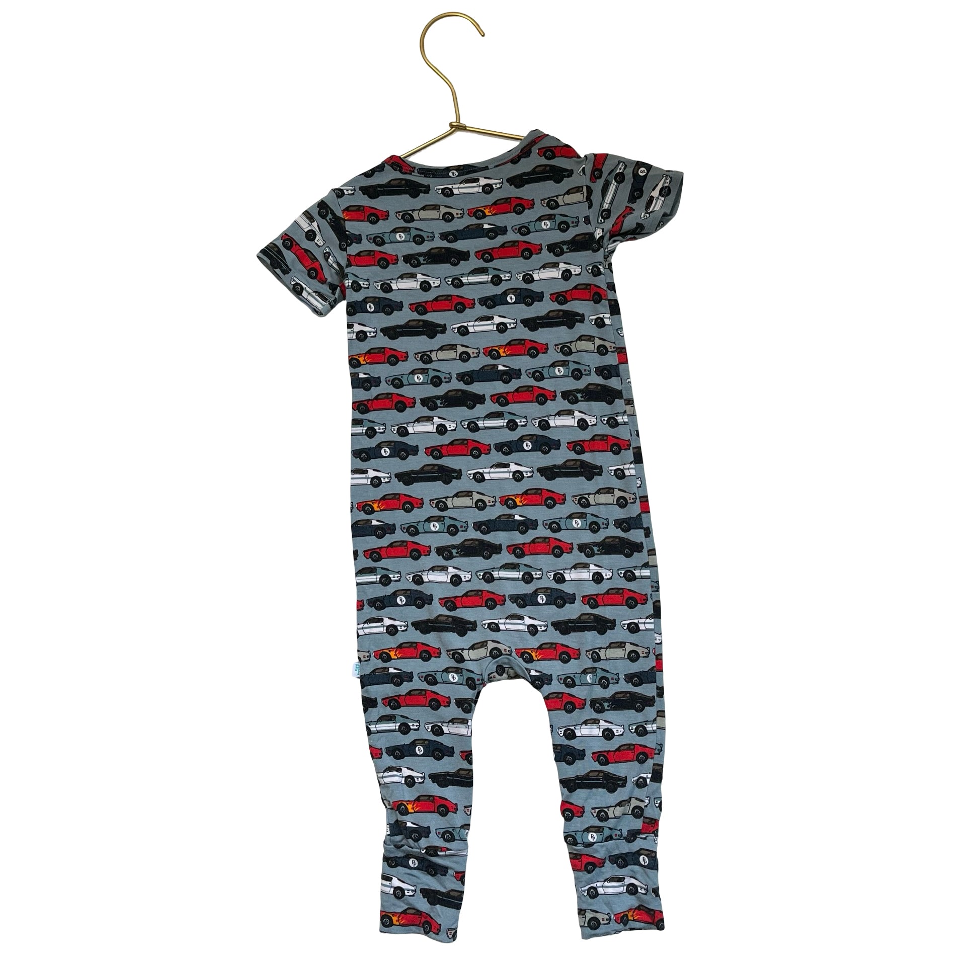 Posh Peanut Blue Race Car Print Romper - Size 18-24 Mo