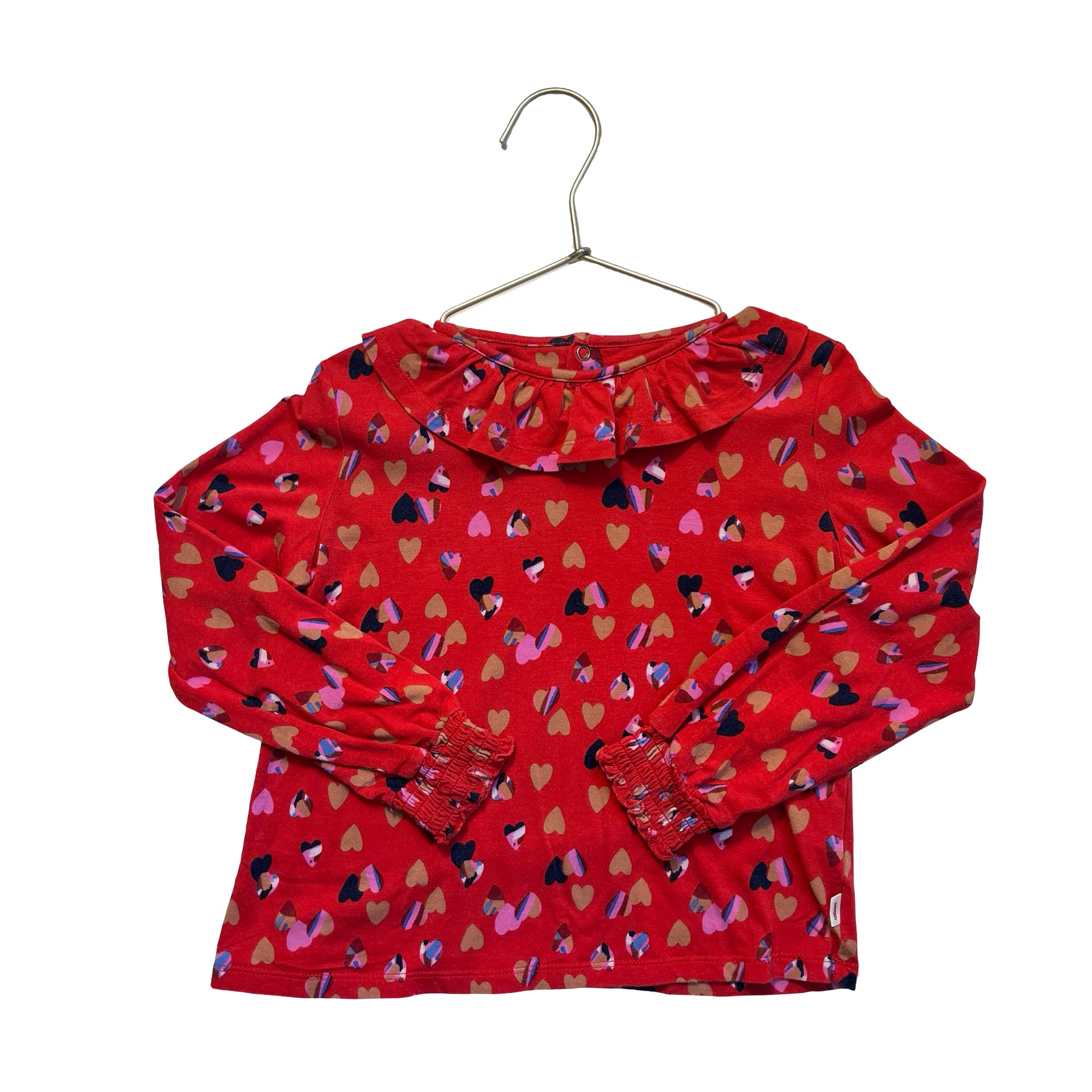 Catimini Red Heart Print Ruffle Collar Top - Size 6