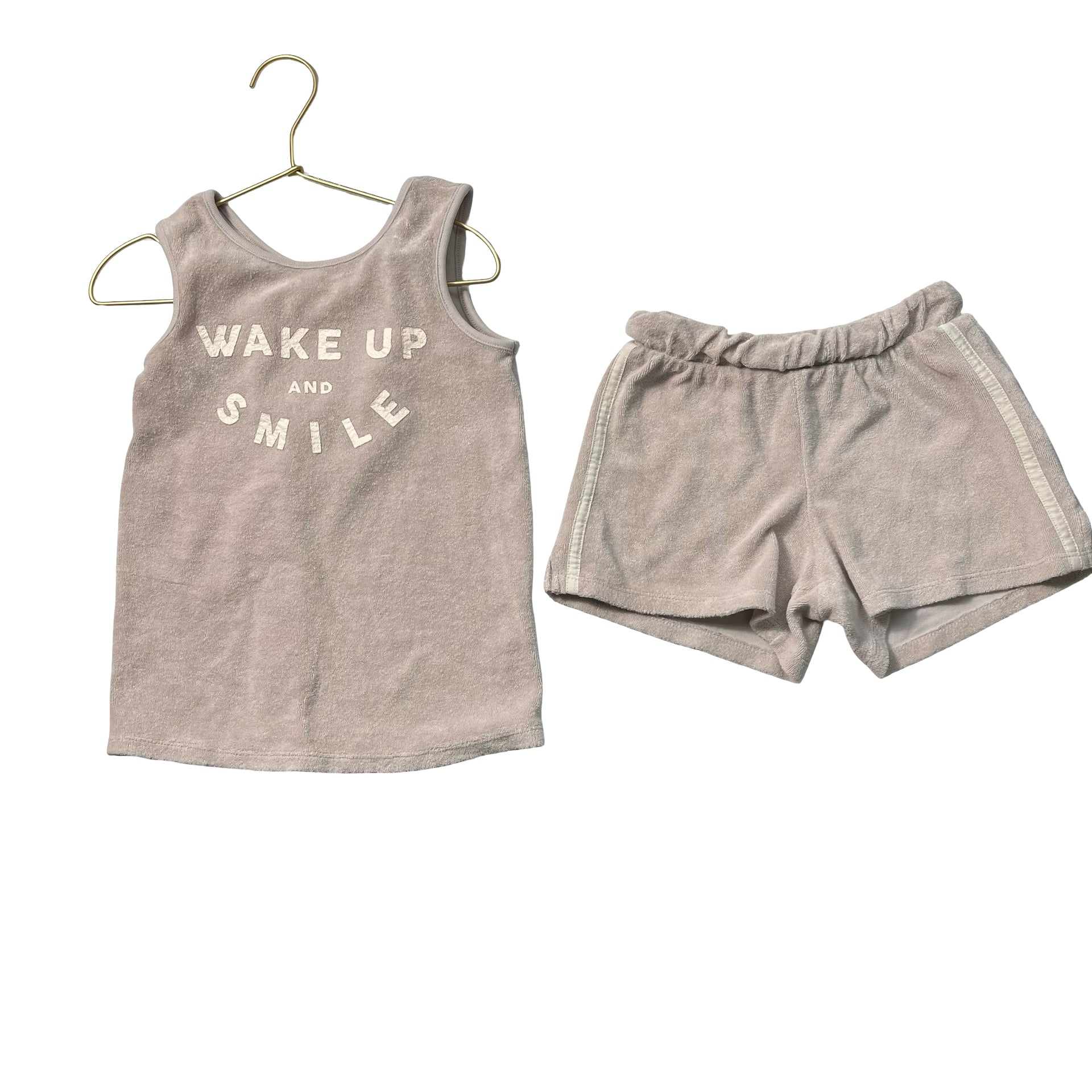 Zara Blush Terry 'Wake Up & Smile' Tank & Shorts Set - Size 4-5