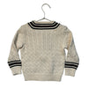 Polo Ralph Lauren Ivory Cotton Cable-Knit V-Neck Varsity Sweater - Size 4