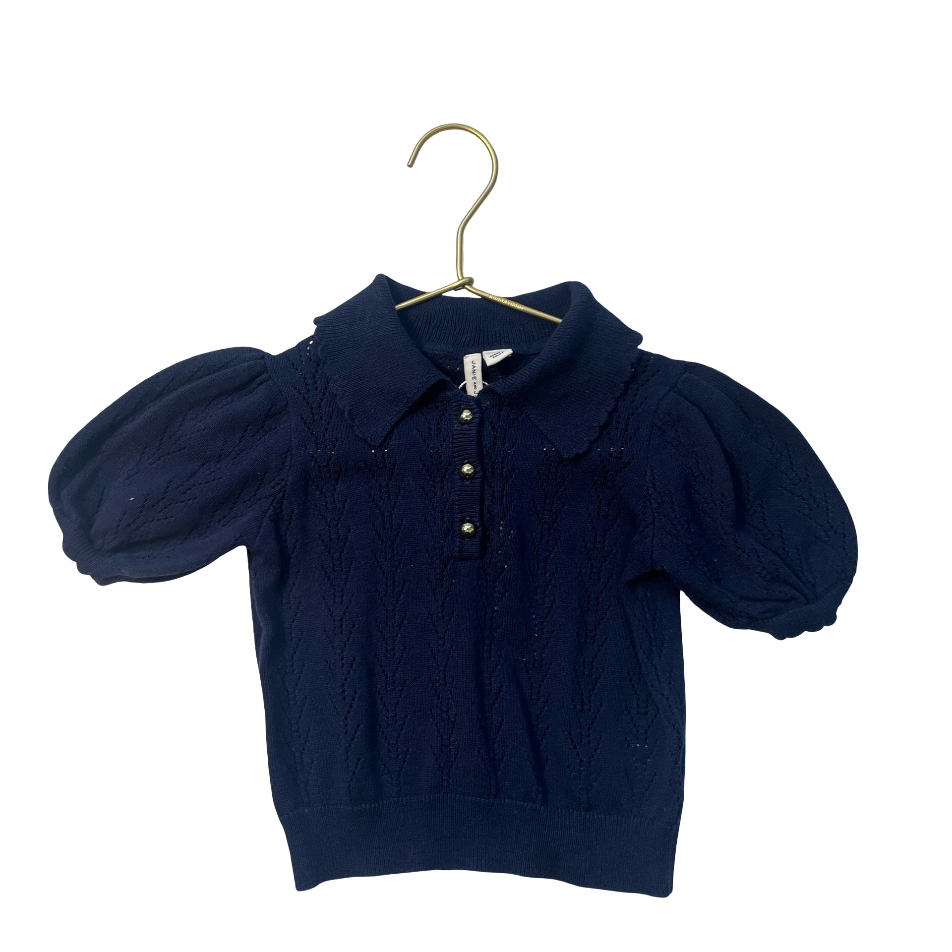 Janie and Jack Navy Cotton Knit Pointelle Polo Sweater - Size 2T