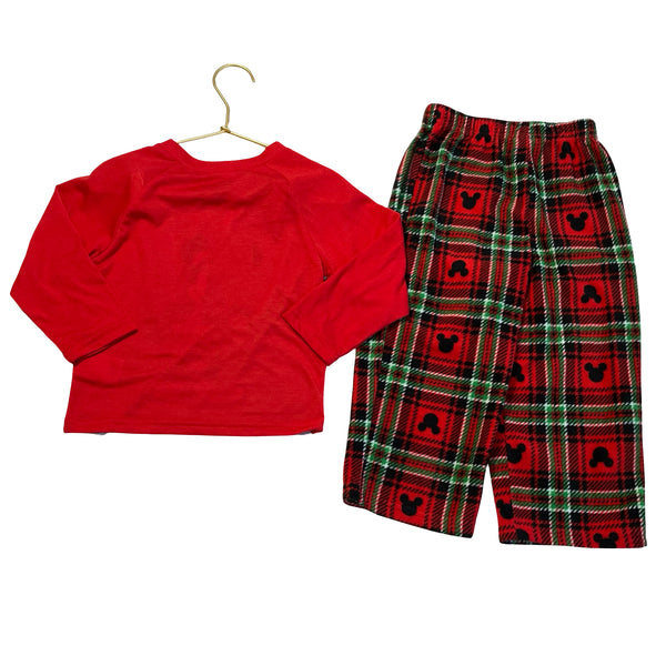 Disney Red Mickey Mouse Shirt & Plaid Fleece Pant 2 Piece Pajamas - Size 3