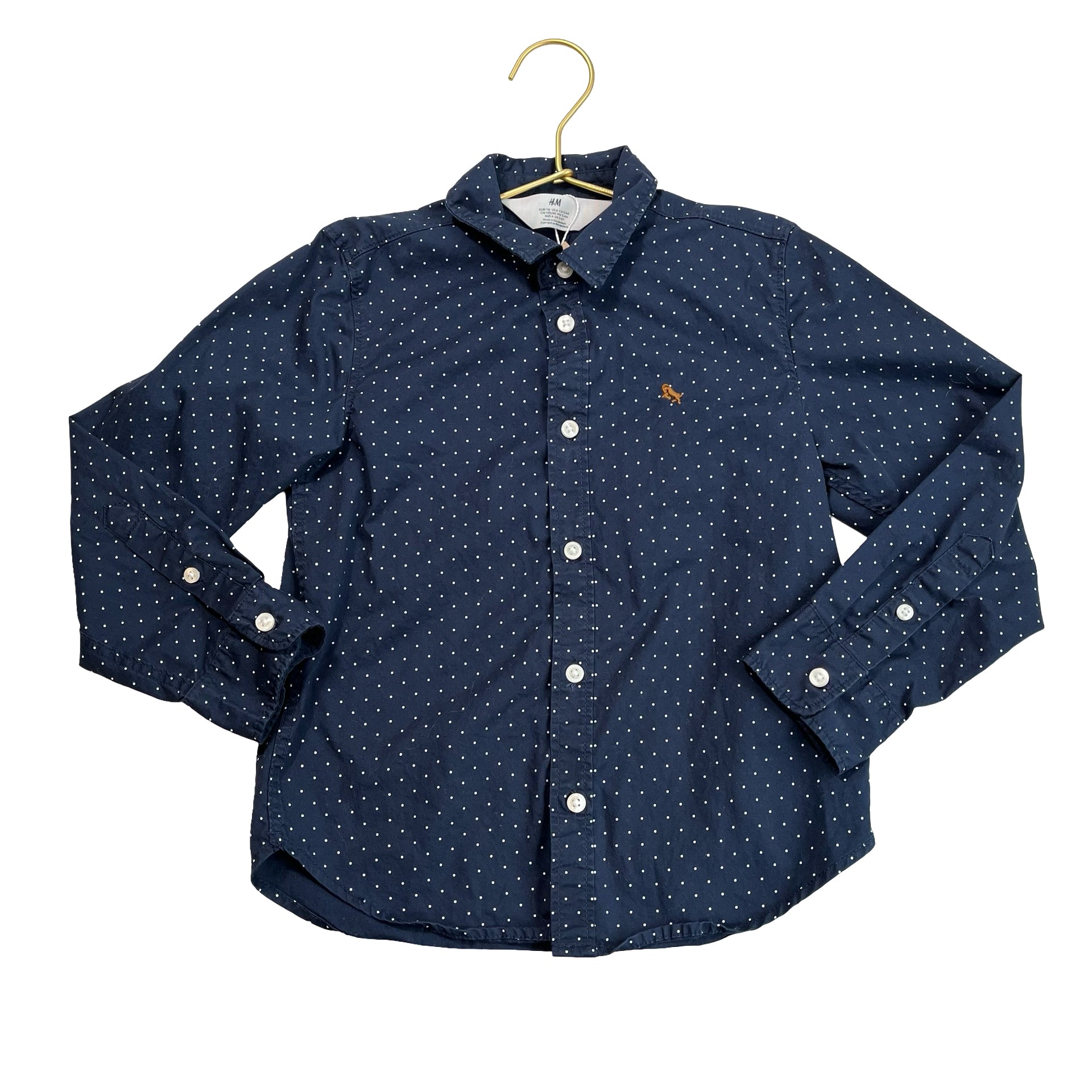 H&M Navy Pindot Button Down Shirt - Size 6