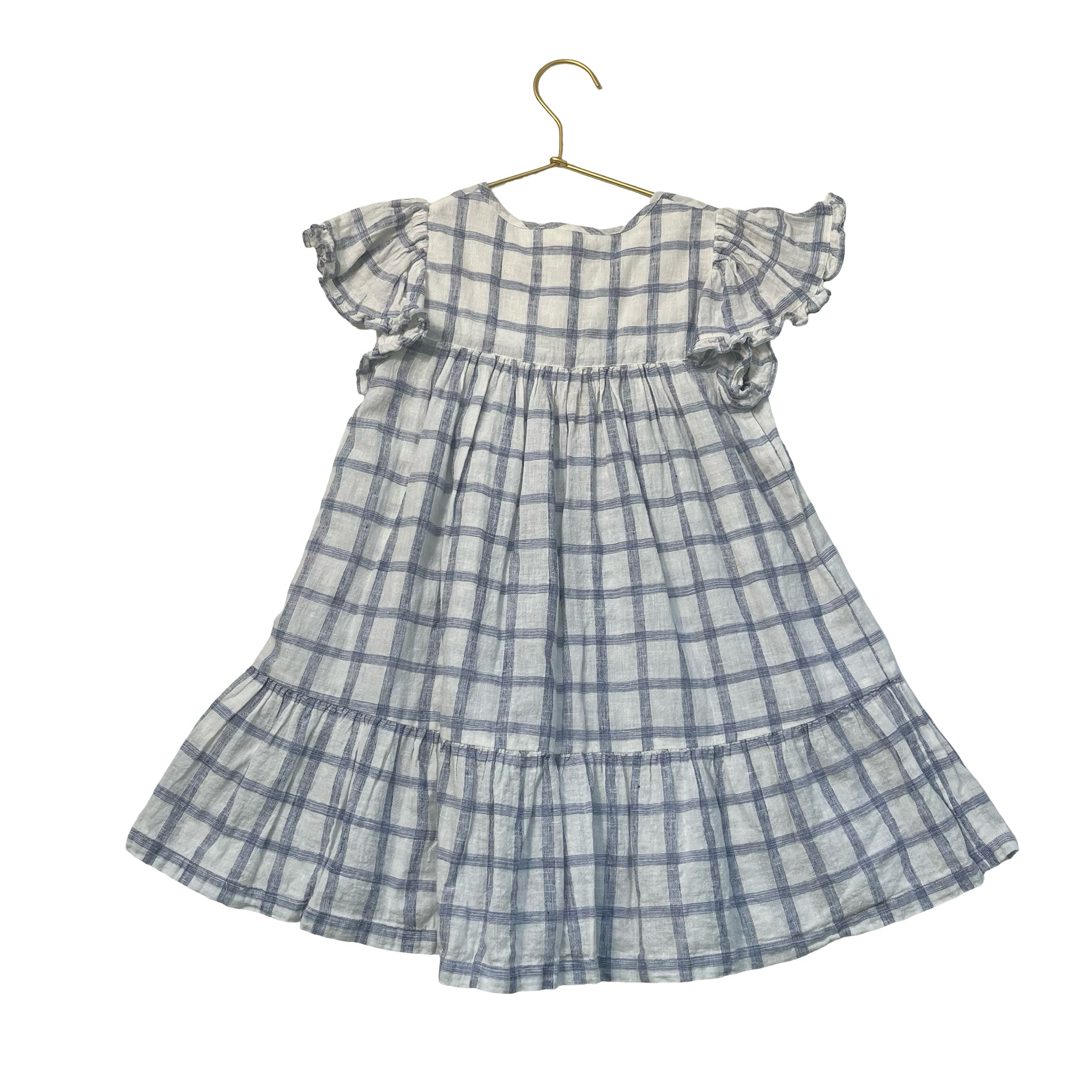 Louise Misha Ivory & Navy Plaid Embroidered Flower Dress - Size 4Y