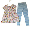 Mini Boden Pink Farm Animal Tunic Top & Blue Striped Leggings Set - Size 6-7Y