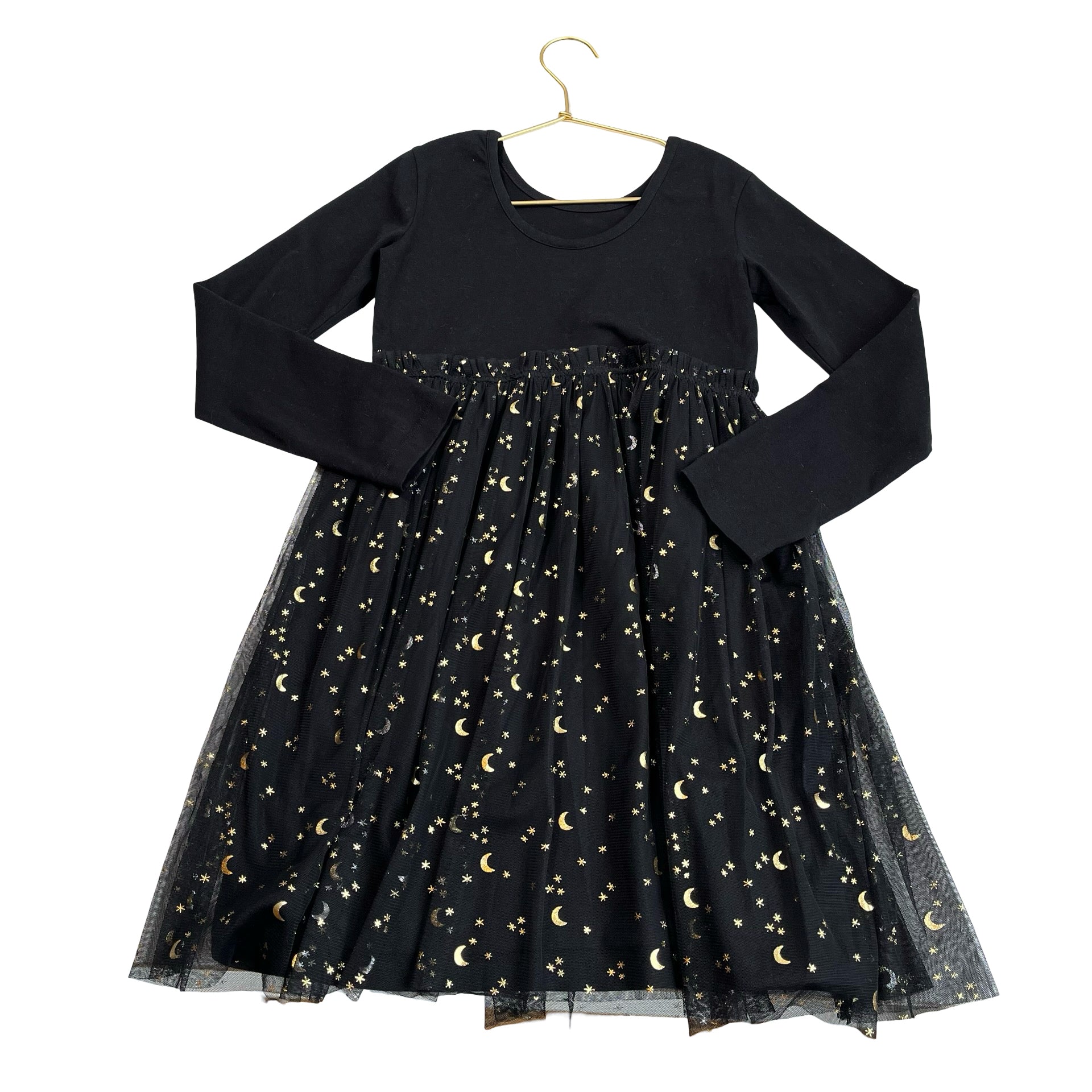 Hanna Andersson Black & Gold Foil Moon & Star Tulle Skirt Dress - Size 8