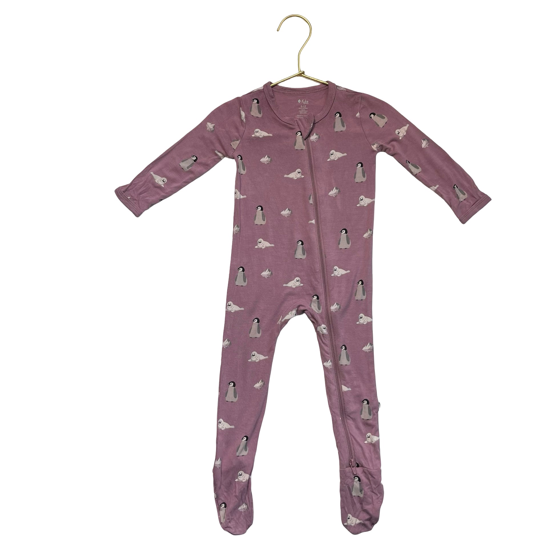Kyte Purple Penguin & Seal Print Footed PJs - Size 6-12 Mo