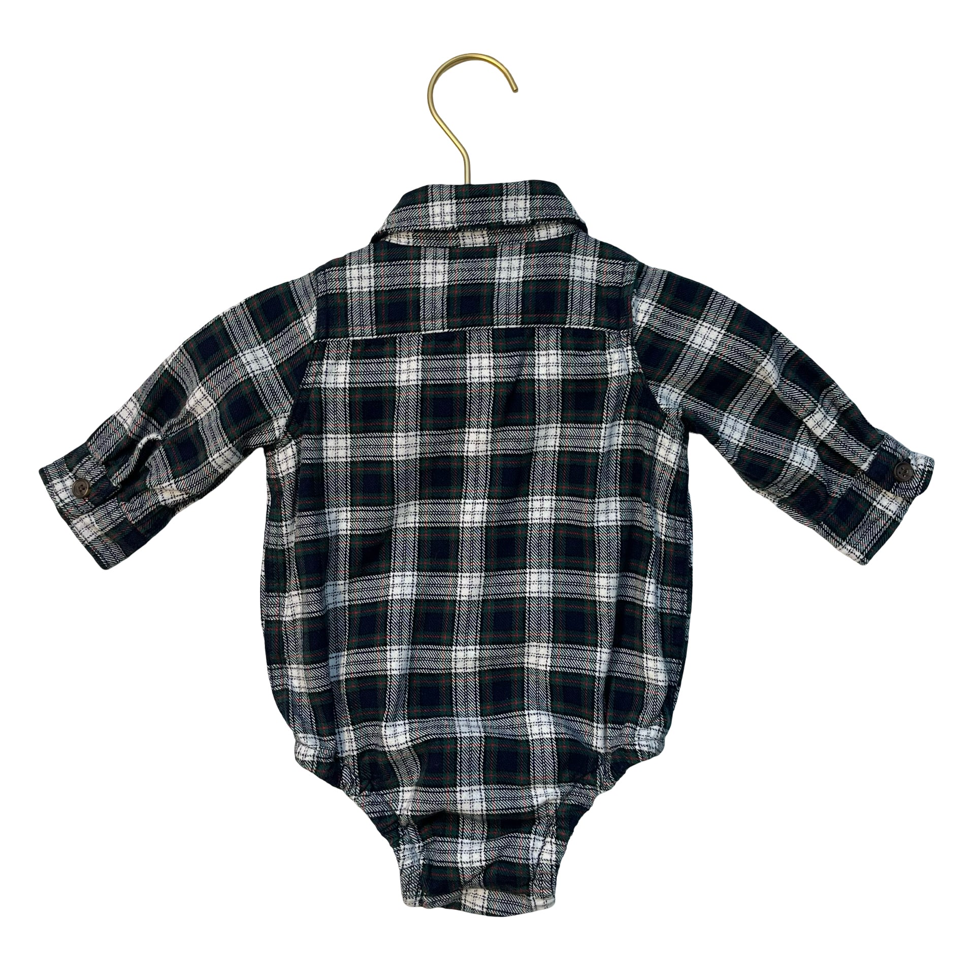 Baby Gap Navy, Green, White, Red Plaid Flannel Onesie Bodysuit - Size 3-6 Mo