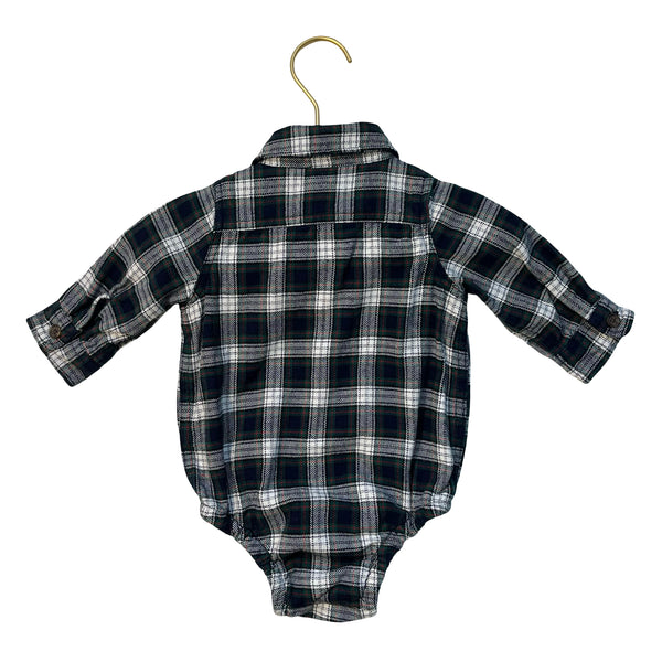 Baby Gap Navy, Green, White, Red Plaid Flannel Onesie Bodysuit - Size 3-6 Mo