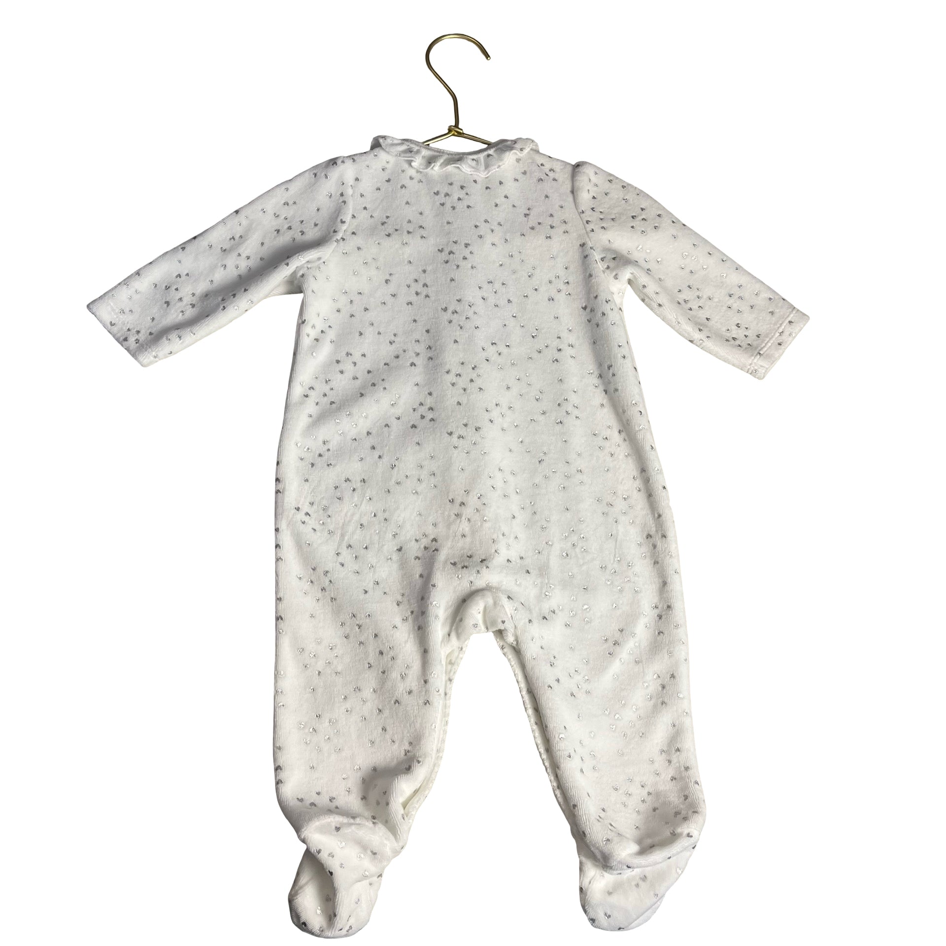 Little Me White Velour & Silver Foil Star Footed One-Piece - Size 6 Mo