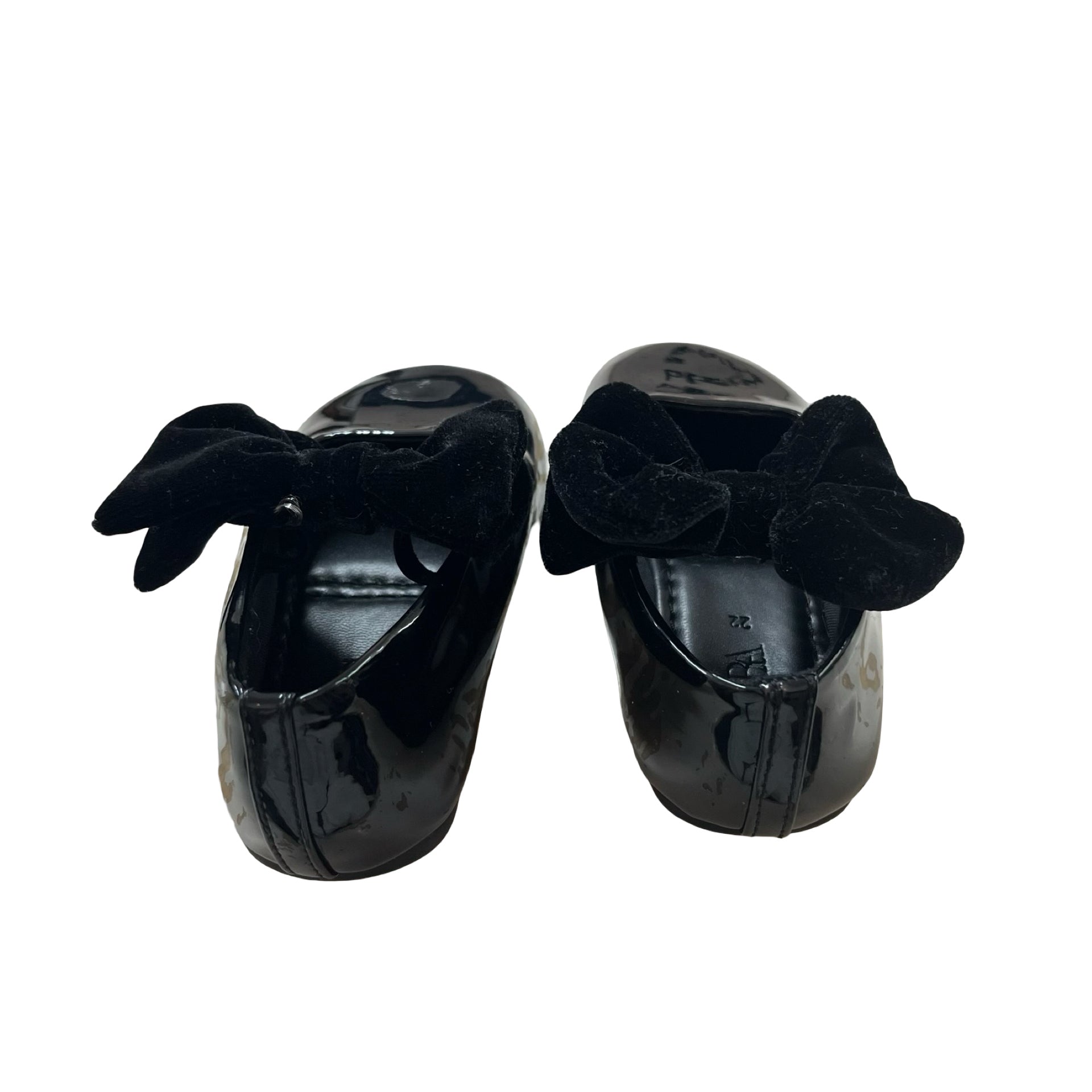 Zara Black Patent & Velvet Bow Shoes - Size 22 (6)