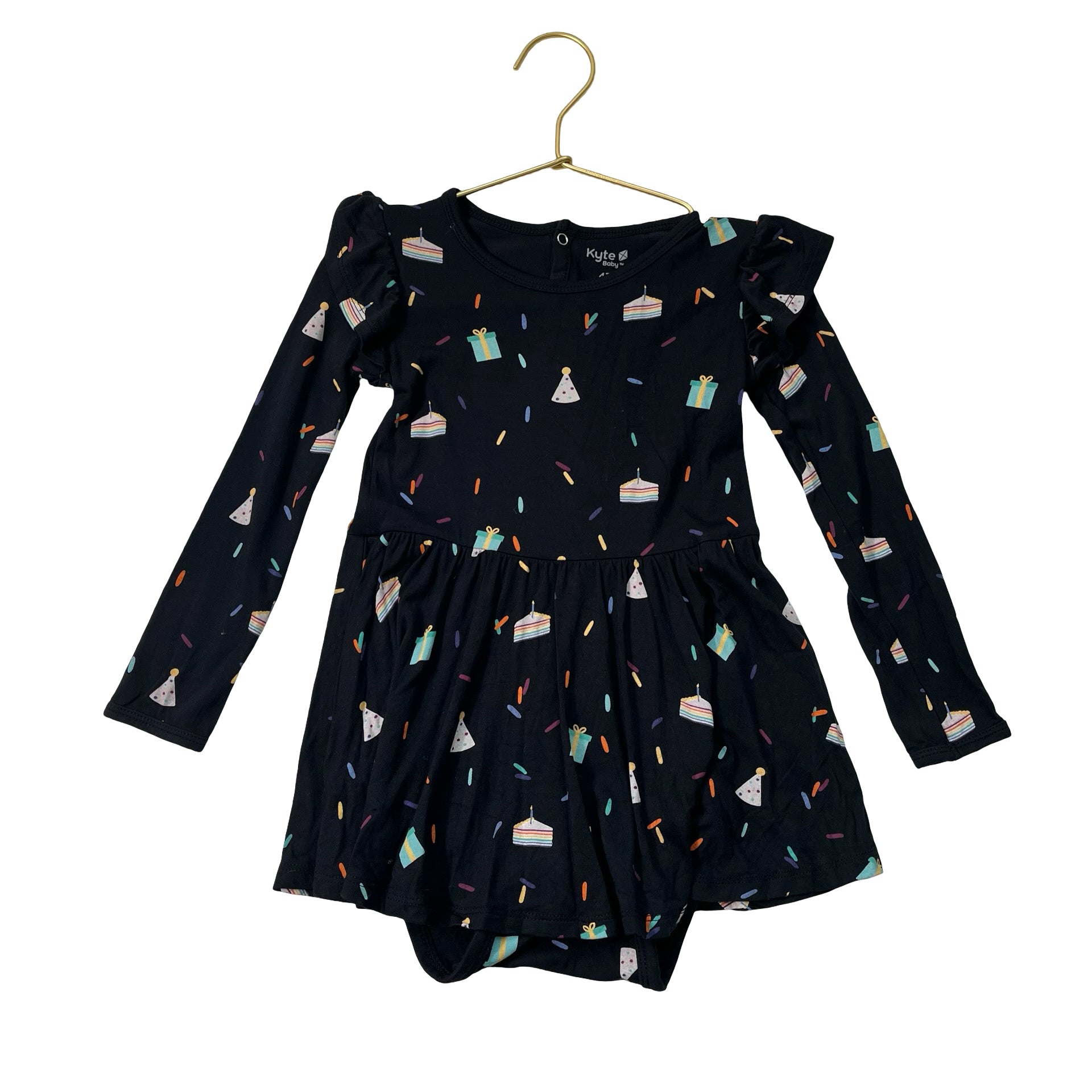 Kyte Black Birthday Print Bodysuit Dress - Size 4T