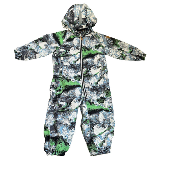 Reima Tec Green, Blue, White, Gray Pattern Hooded Waterproof Suit - Size 2T