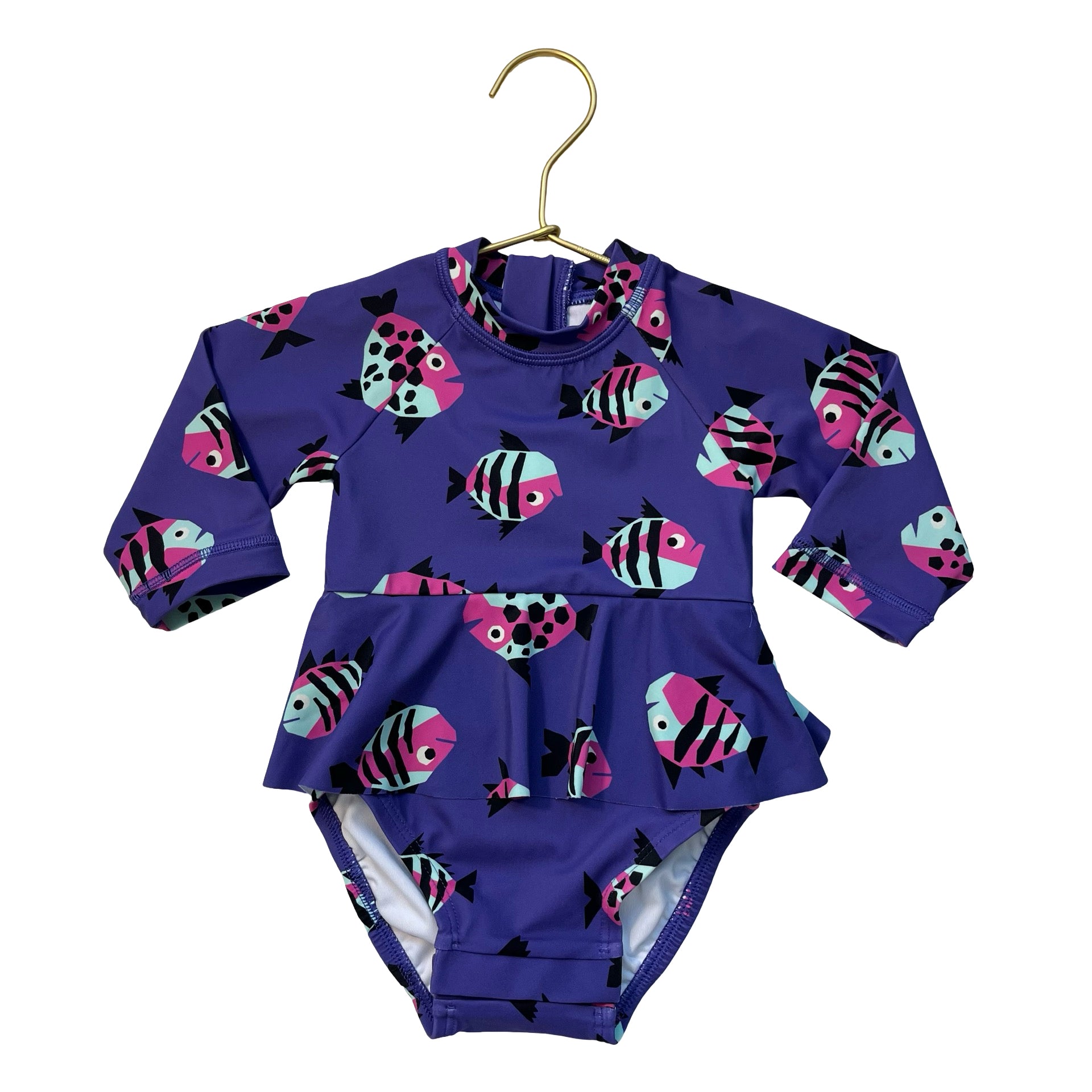 Hanna Andersson Purple Fish Print Swim Suit - Size 3-6 Mo