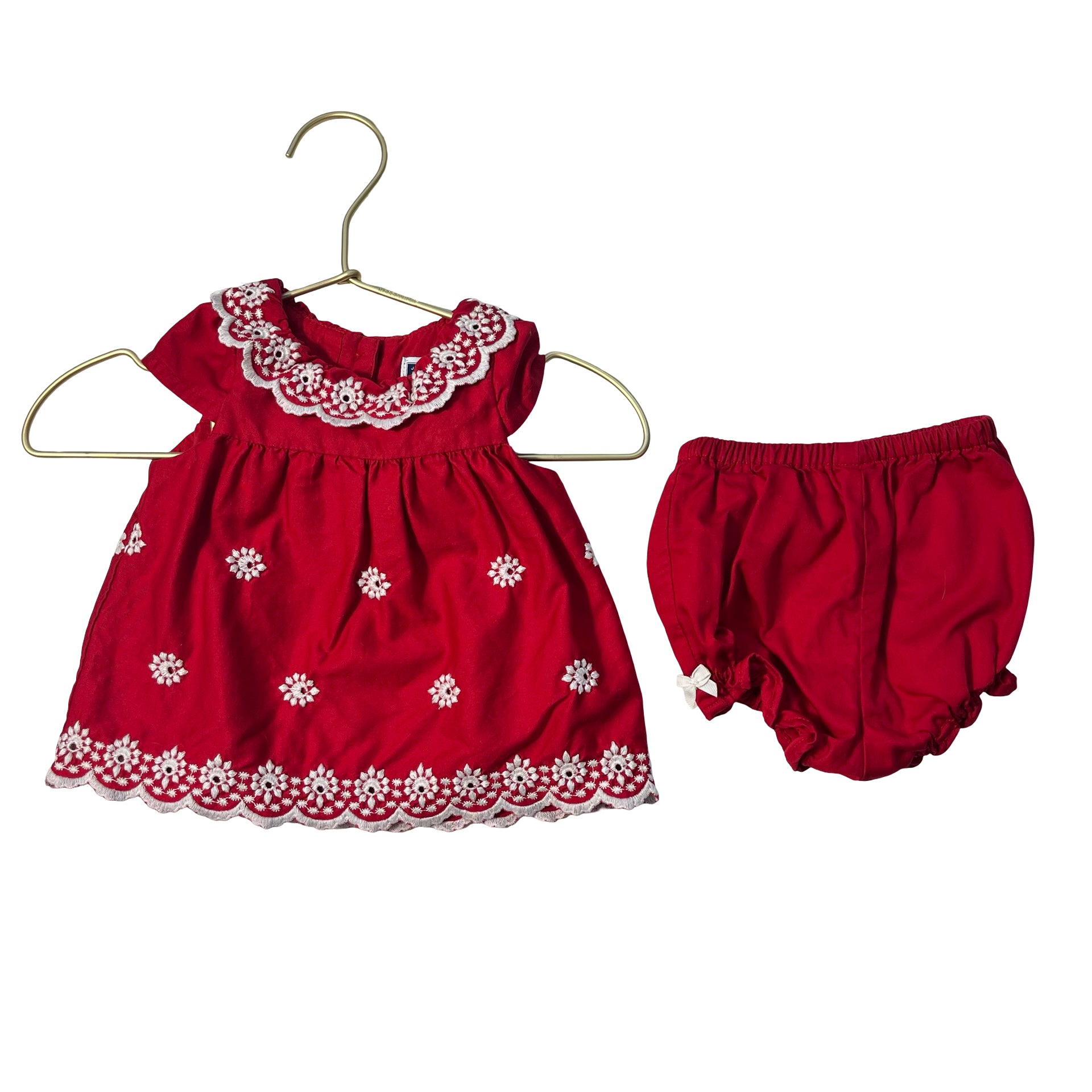 Janie and Jack Red & White Eyelet Dress & Bloomers - Size 0-3 Mo