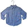 Janie and Jack Blue & Pink Embroidered Flamingo Linen-Cotton Button Down - 2T