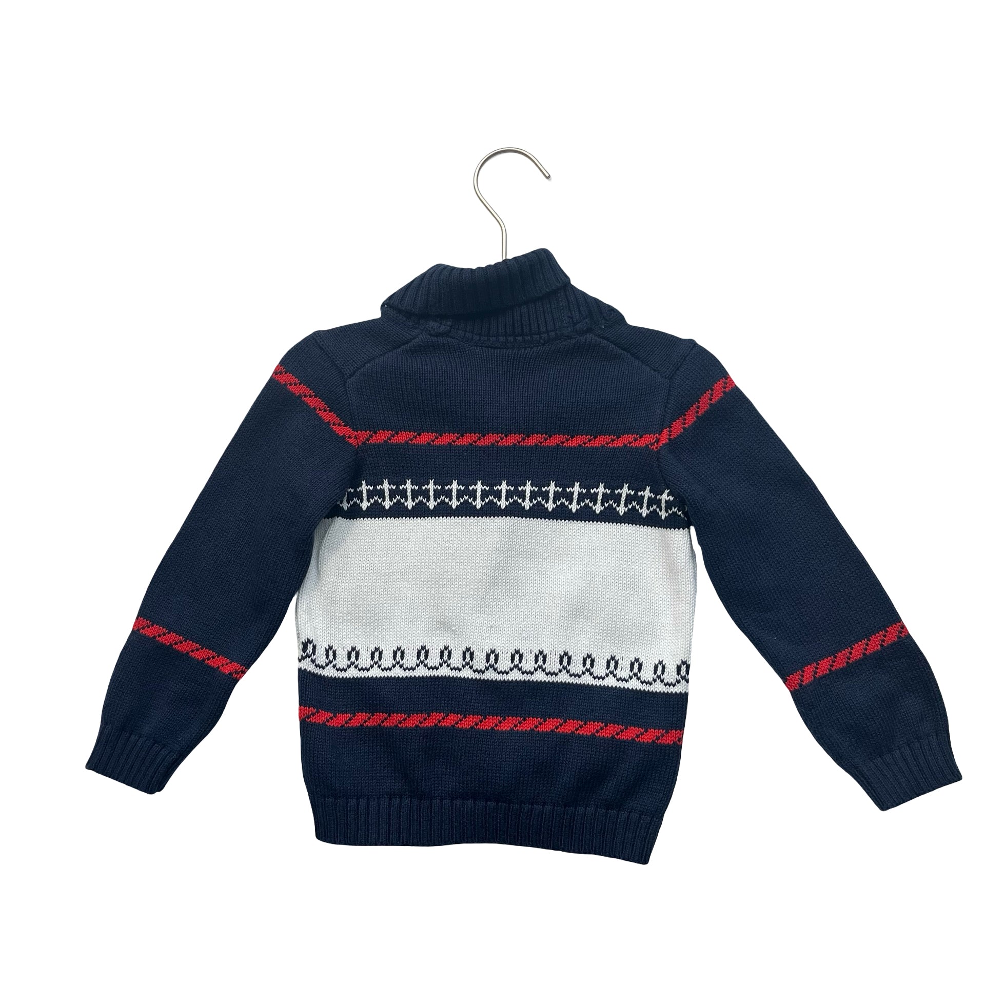 Janie and Jack Navy, White, Red Sailboat Shawl-Neck Cardigan Sweater - Size 2T