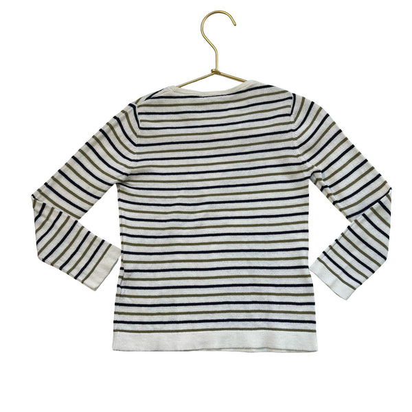 FUB Ivory, Olive, Navy Striped Lightweight Cotton Sweater - Size 3-4Y
