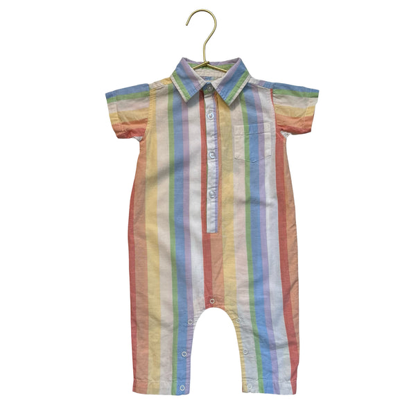 Monica + Andy Rainbow Striped Button Down One-Piece - Size 6-9 Mo