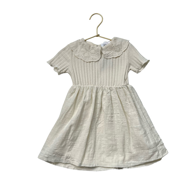 Zara Ivory Eyelet Floral Collar Short Sleeve Dress - Size 2/3