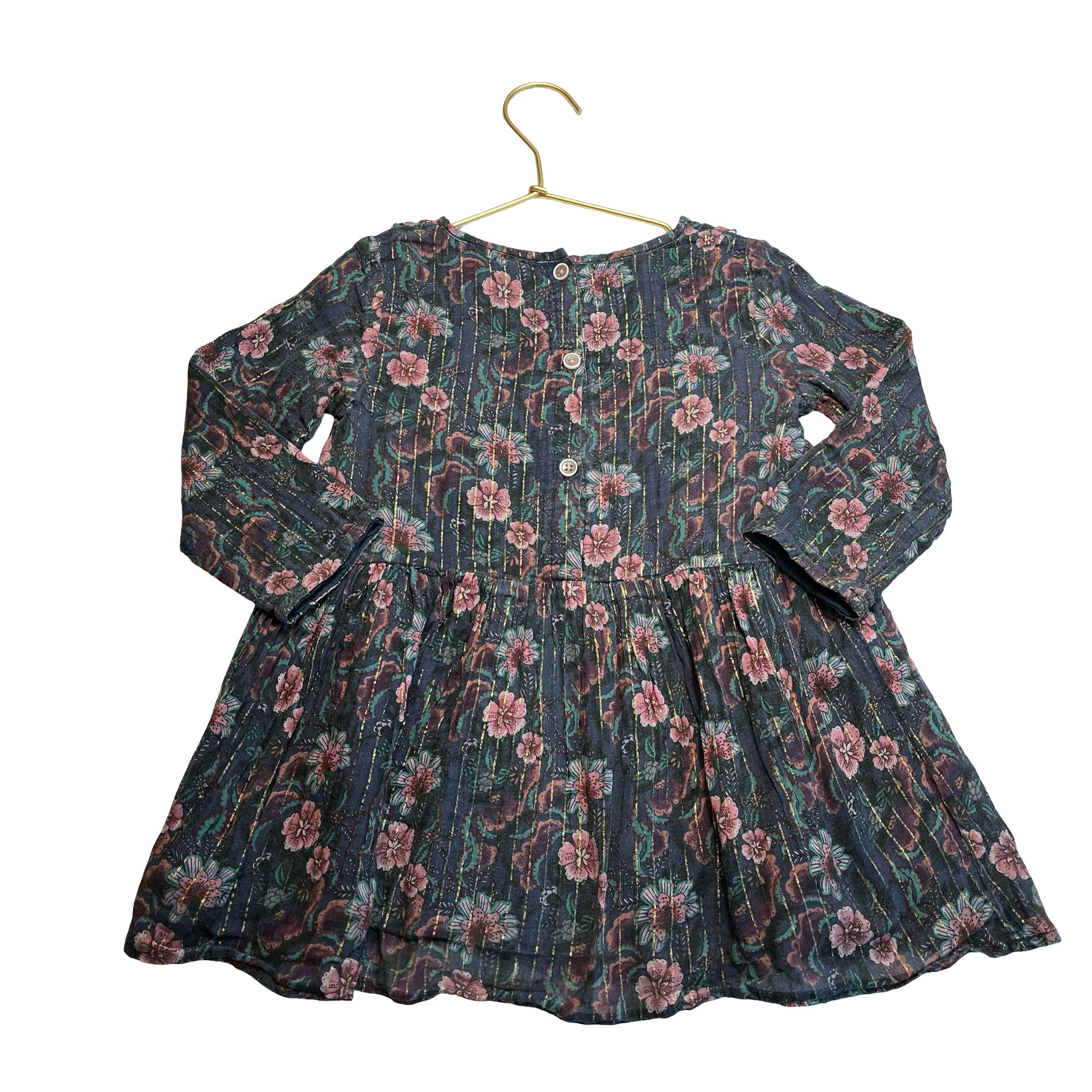 Louise Misha Navy, Pink, Purple Floral Metallic Stripe Dress - Size 3Y