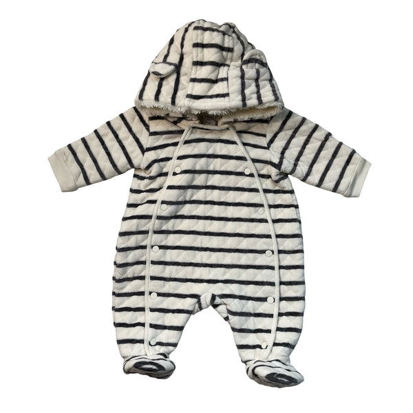 Nordstrom Ivory & Gray Striped Velour Footed Bunting - Size Newborn