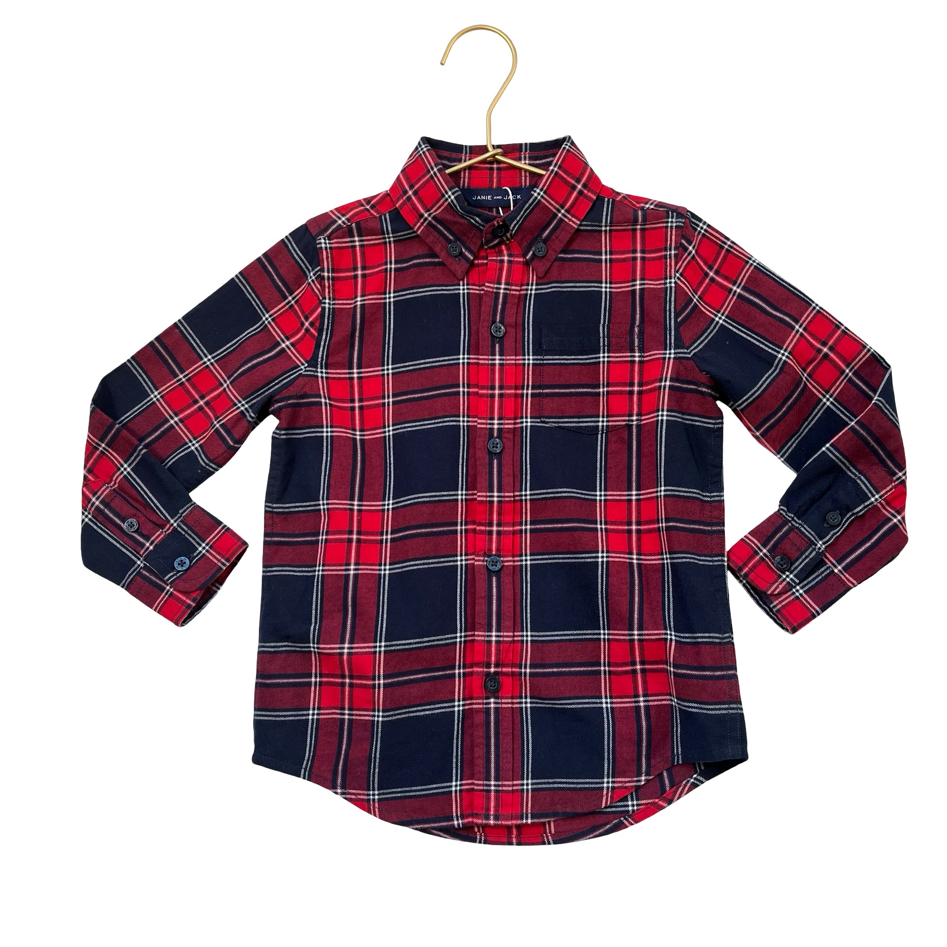 Janie and Jack Red & Navy Plaid Flannel Button Down Shirt - Size 3