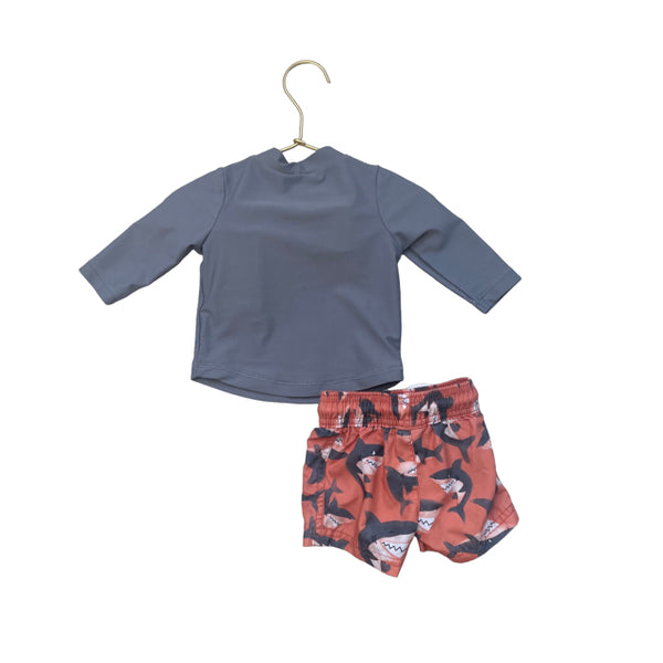 Carter's 2 Piece Gray & Orange Shark Swim Suit Set - Size 3 Mo