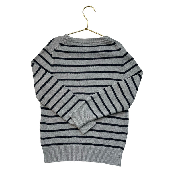Crewcuts Gray & Navy Striped Sweater, Elbow Patches - Size S 6-7