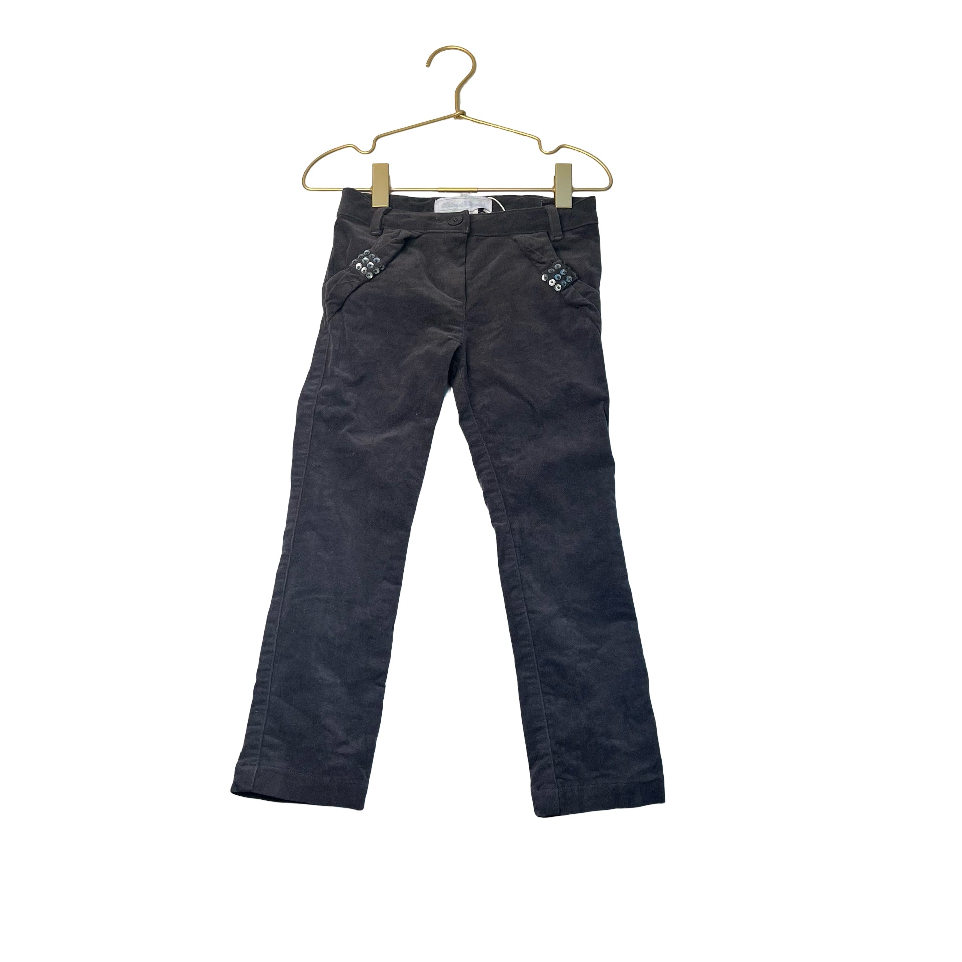 Tartine et Chocolat Gray Velvet Pants, Sequin Accent - Size 4A