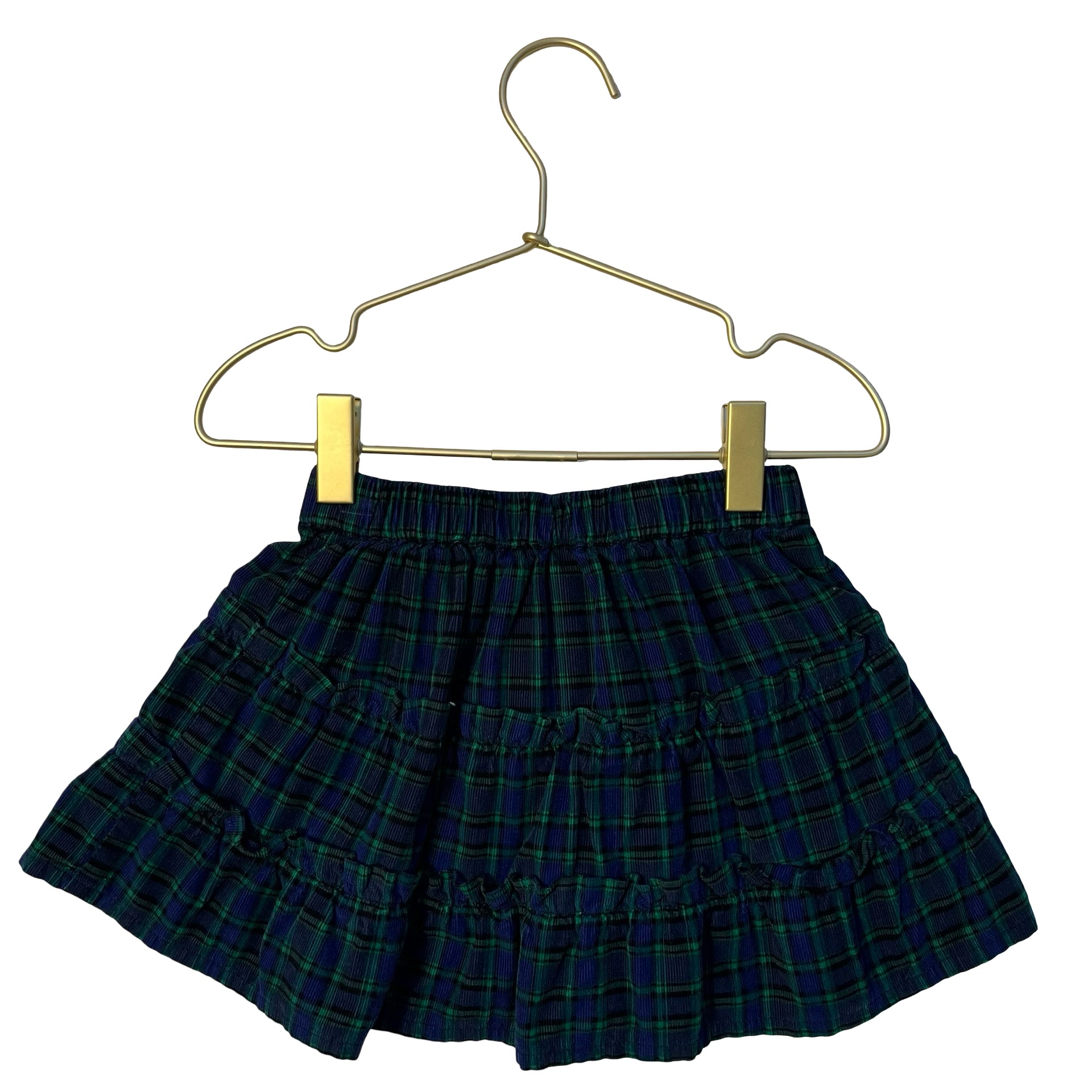 Crewcuts Navy & Green Plaid Corduory Skirt - Size XXS 2-3