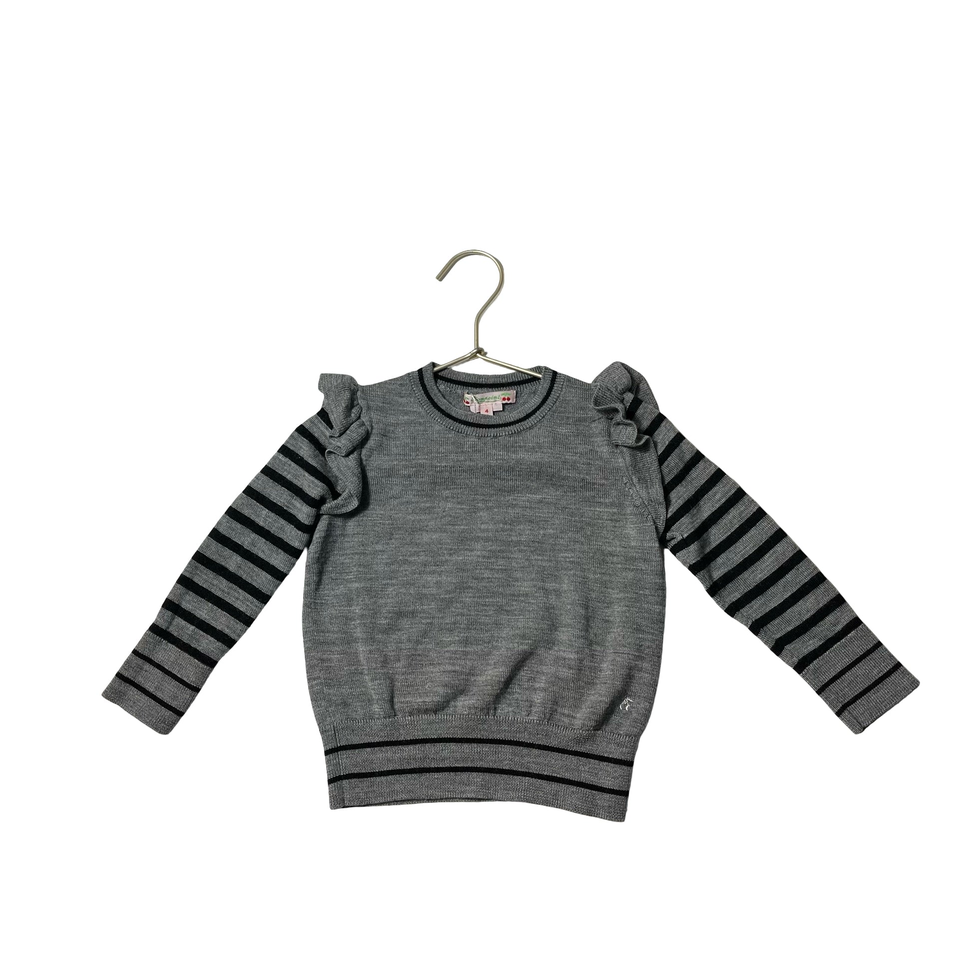 Bonpoint Gray & Black Striped 100% Laine Wool Sweater - Size 4