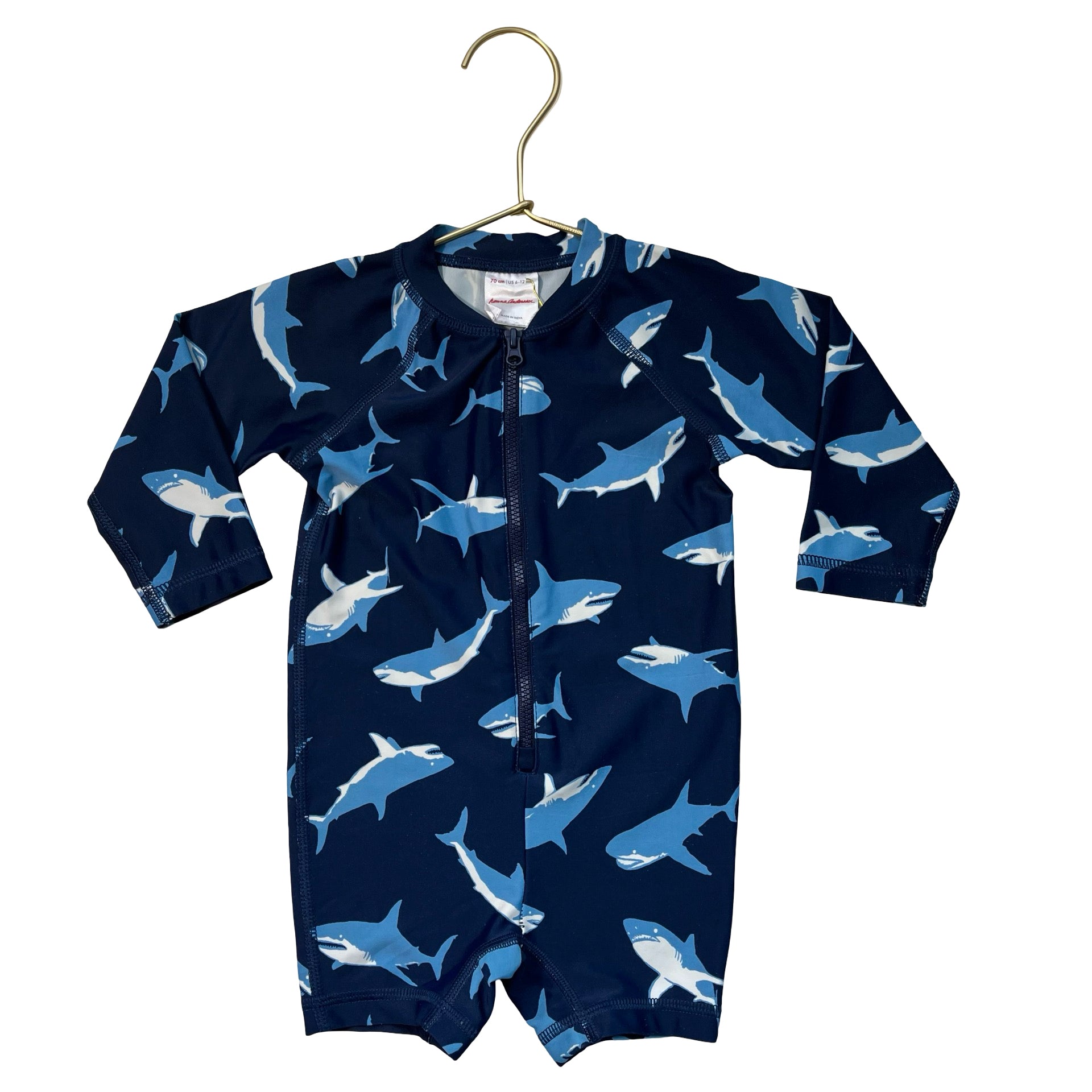 Hanna Andersson Navy Whale Print Swim Suit Romper - Size 6-12 Mo