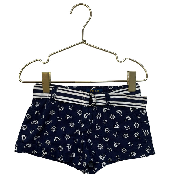 Polo Ralph Lauren Navy Nautical Print Belted Shorts - Size 3