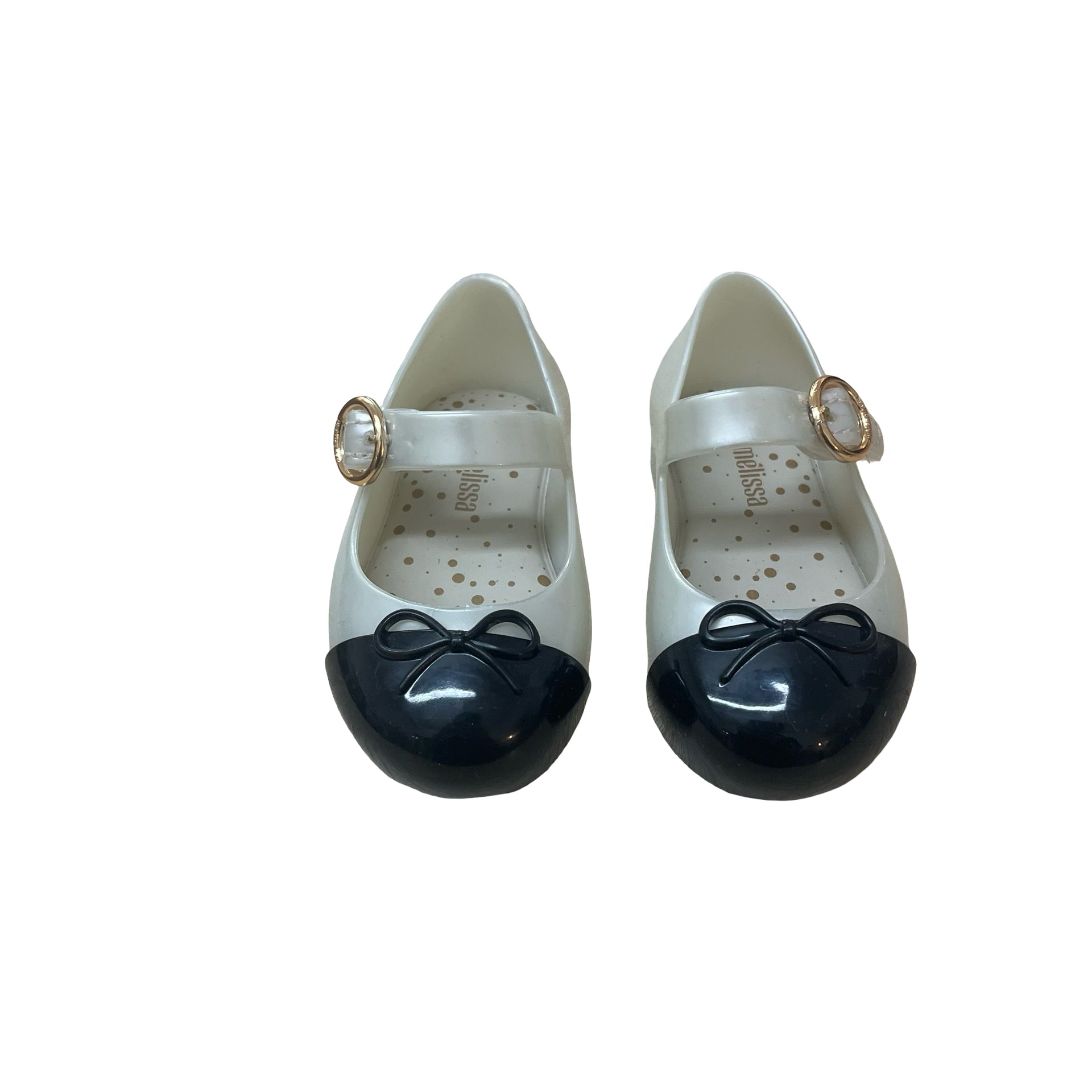 Mini Melissa Ivory Iridescent & Black Mary Jane Shoes - Size 5