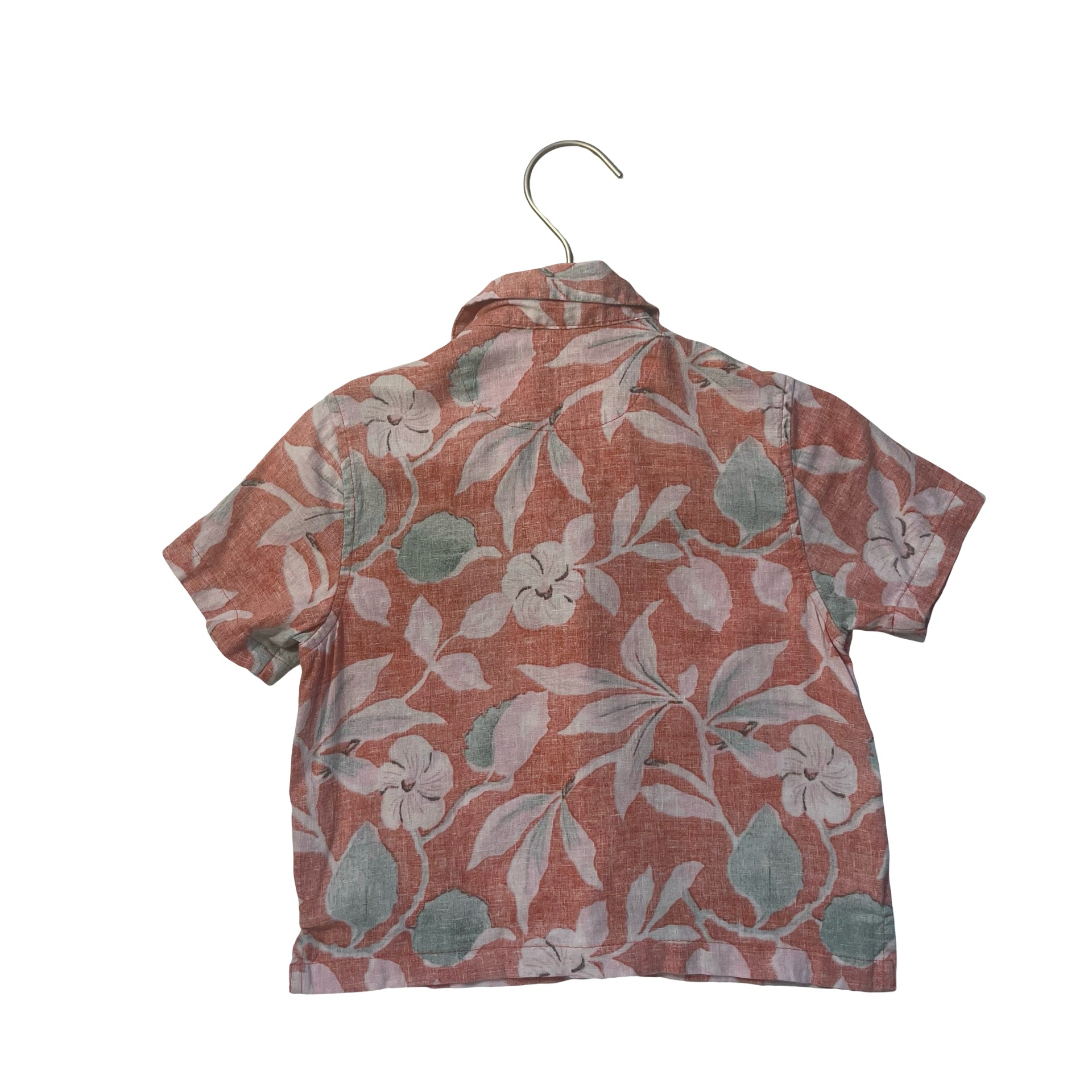 Faherty Peach Tropical Floral Print Linen-Blend Button Down Shirt - Size 2T