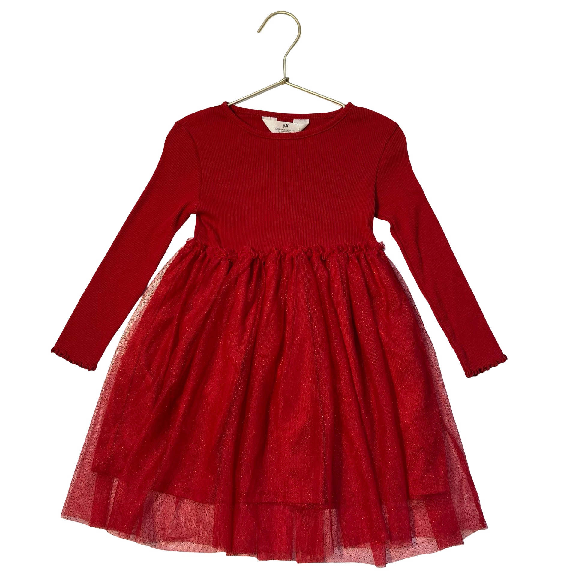 H&M Red Ribbed & Sparkle Tulle Dress - Size 3-4T