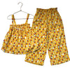 Hanna Andersson Yellow Check & Flower Print Pants & Top Set - Size 6-7